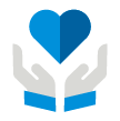 Icono de manos sosteniendo corazón.